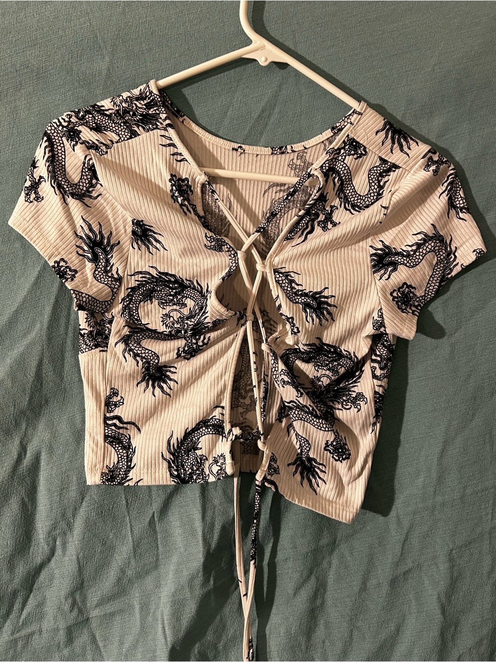 Just Polly Dragon Print Lace Up Back Crop Top XL - Picture 2 of 3